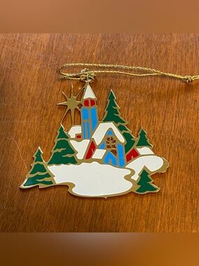 Tamerlane Christmas Church In Snow Ornament 1983 Enamel Gold Plated?